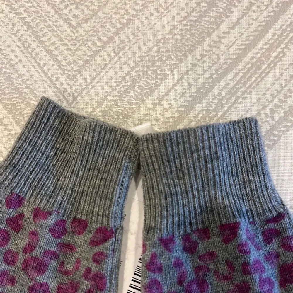 Autumn Cashmere Gray and Purple Leopard Print Kids Gloves